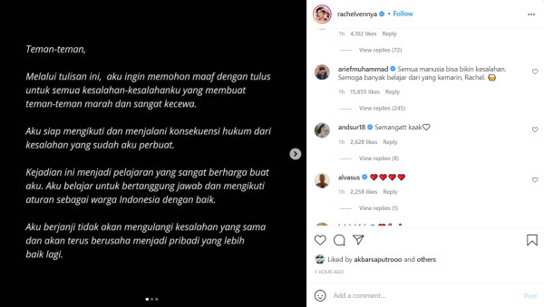 Rachel Vennya Minta Maaf, Arief Muhammad: Semoga Banyak Belajar