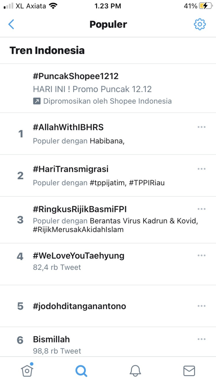Perang Cuitan, Hastag...
