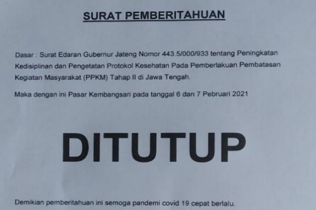 Pasar di Semarang Ditutup...
