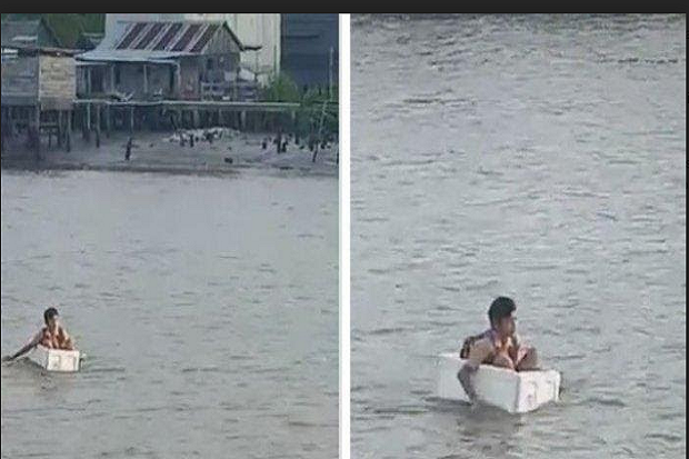 Bocah SD Nekat Seberangi...