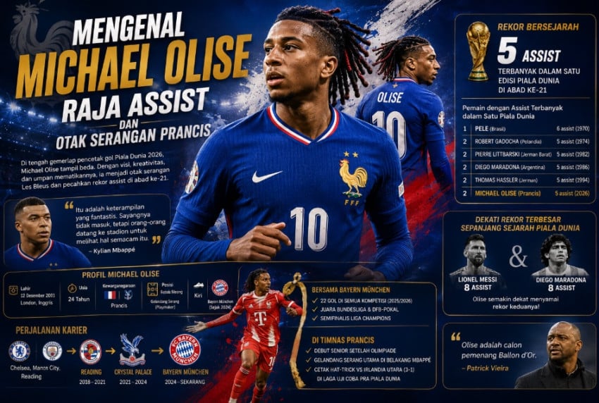 Mengenal Michael Olise, Raja Assist dan Otak Serangan Prancis