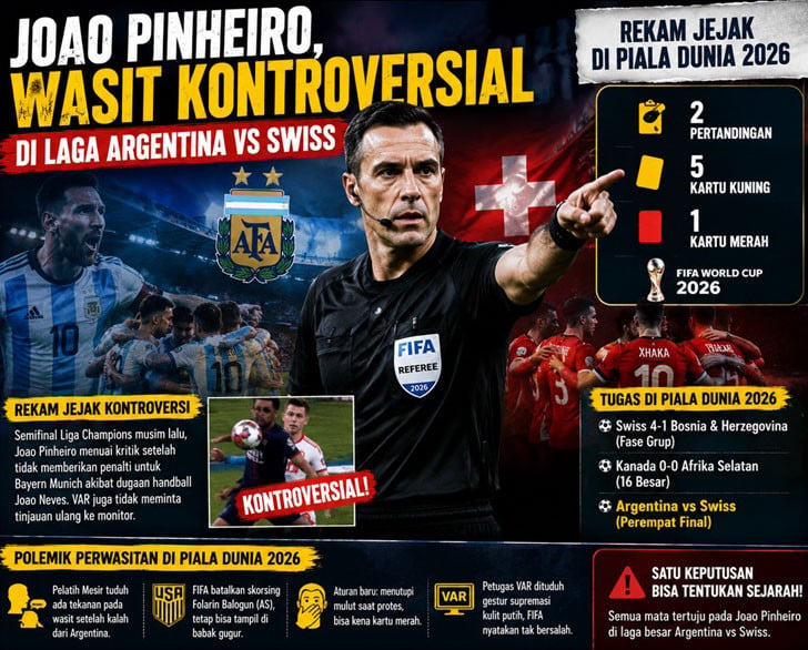 Profil Joao Pinheiro, Wasit Kontroversial di Laga Argentina vs Swiss