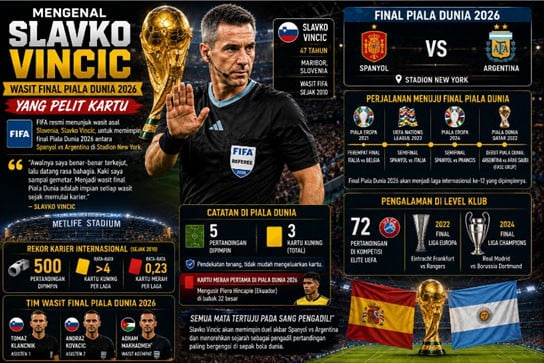 Mengenal Slavko Vincic, Wasit Final Piala Dunia 2026 yang Pelit Kartu