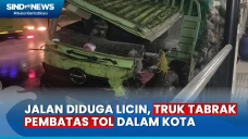 Truk Semen Tabrak Pembatas...