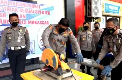 Polrestabes Makassar Musnahkan Ratusan Knalpot Bising