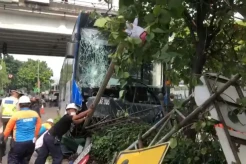Sopir Hilang Konsentrasi, Bus Transjakarta Tabrak Trotoar di Klender
