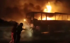 Bus Rosalia Terbakar di Tol Pejagan Pemalang, Sopir dan Penumpang Selamat