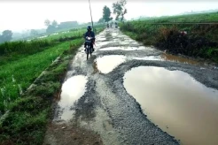 Mirip Kubangan Kerbau, Jalan Tani Raya Pringsewu Dikeluhkan Warga