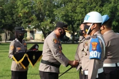 Polres Lampung Tengah Gelar Upacara PTDH terhadap Aipda RS yang Tembak Mati Rekannya