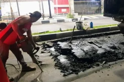 Jalan Rusak di MH Thamrin Bojonegoro Mulai Diperbaiki
