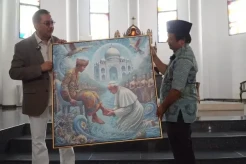 Lukisan Denny JA Menyambut Paus Fransiskus Dipajang di Galeri Nasional