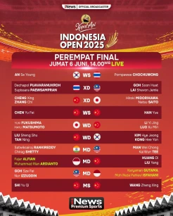 Wakil Indonesia Siap Tempur di Perempat Final Indonesia Open 2025, Saksikan Live di iNews Premium Sports Mulai Pukul 14.00 WIB