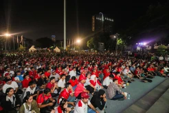 Nobar Laga Timnas Indonesia U-23 vs Uzbekistan U-23 di Halaman Kemenpora RI