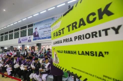 Kedatangan 388 Jamaah Calon Haji di Asrama Haji Pondok Gede