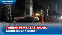 Tabrak Beton Pembatas Jalan, Mobil Mewah Rusak Berat