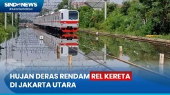 Hujan Deras Sejak Selasa Malam Rendam Rel Kereta Commuter Line di Jakarta Utara