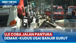 Banjir Mulai Surut, Petugas Uji Coba Jalan Pantura Demak-Kudus