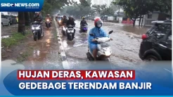 Hujan Deras Kawasan Gedebage Terendam Banjir, Pemotor Pilih Naik ke Trotoar