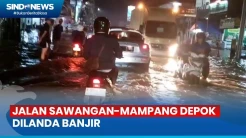 Simpang Jalan Mampang Depok Banjir akibat Aliran Kali Licin Meluap