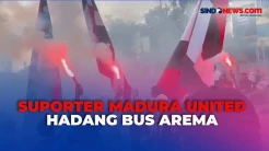 Suporter Madura United Hadang Bus Arema FC di Stadion Gelora Bangkalan