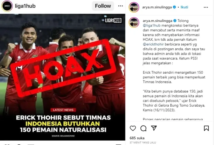 Hoaks soal PSSI Cari...