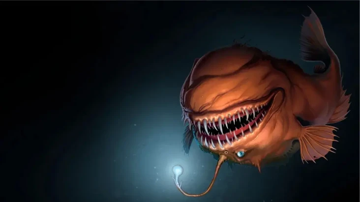 Ikan Anglerfish Berenang...