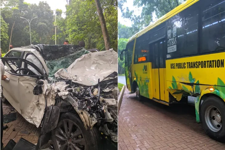 Bus Kuning UI Ditabrak...
