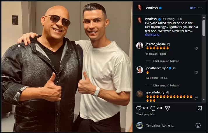Vin Diesel Ajak Cristiano...